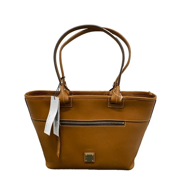 Dooney & Bourke Beacon Vachetta Leather Zip Tote TAN BROWN NWTS PURSE GORGEOUS - Picture 1 of 9